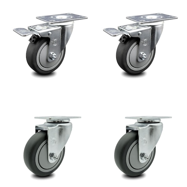 Service Caster 4 Inch Thermoplastic Rubber Wheel Swivel Top Plate Caster Total Lock Brake, 2PK SCC-TTL20S414-TPRB-2-S-2 - main